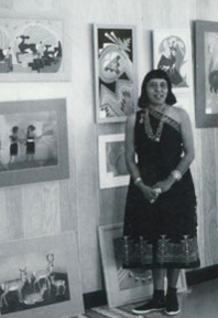 Photo of Pablita Velarde (1918-2006) Tse Tsan - Golden Dawn.  Image Source:  the photo copies (of original polaroid’s) of Pablita Velarde appear courtesy of the person who actually took the photograph.  